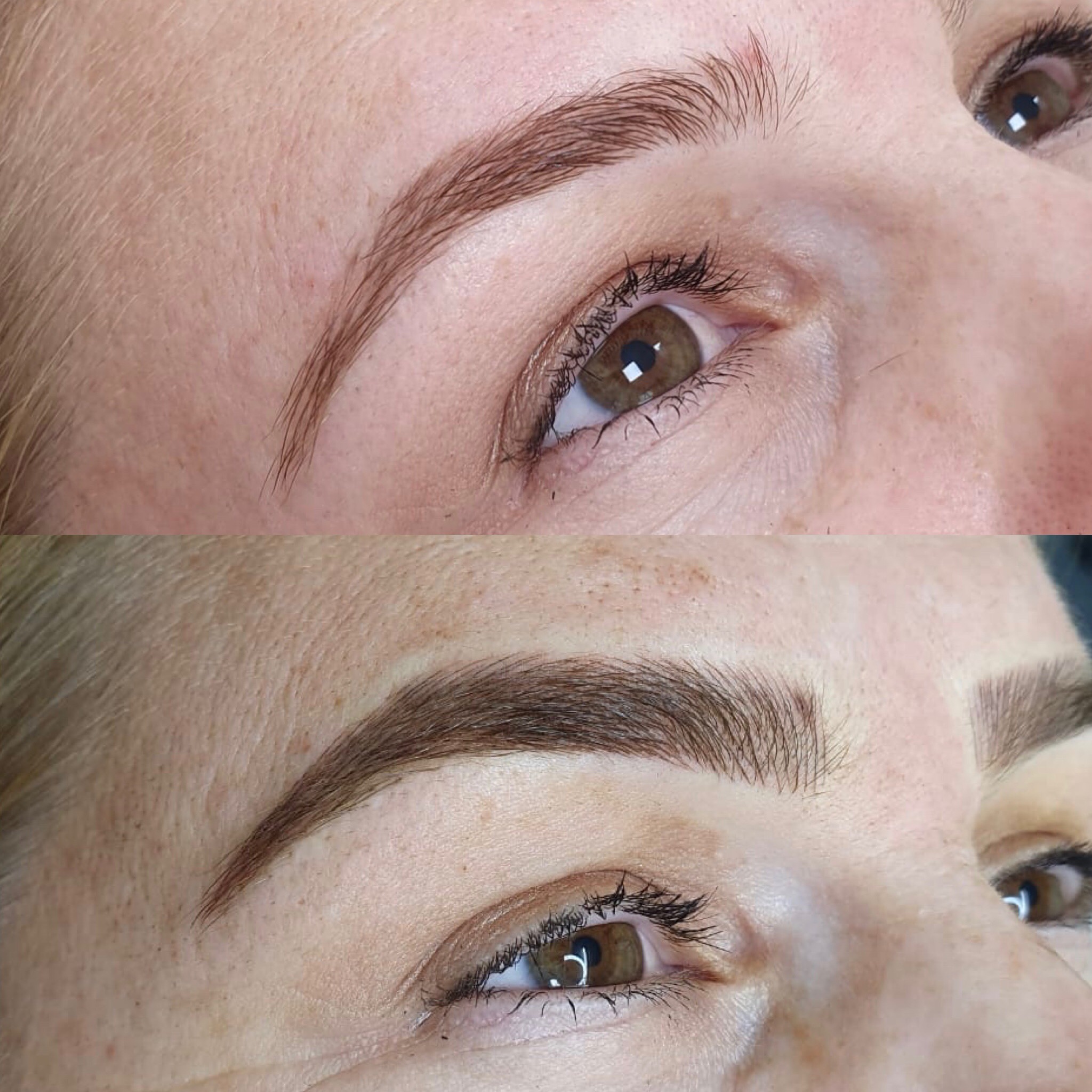 Image of a before and after eyebrow job.